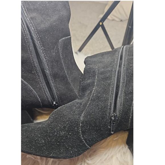 Essex Lane Suede Leather Knee High Boots Black Round Toe Heeled Boots Size 9 - Picture 5 of 6